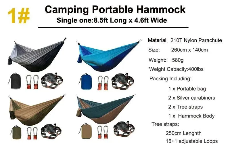 🏕️ Solid Color Parachute Hammock with Tree Straps & Black Carabiners | Camping, Survival, Double Person Outdoor Furniture 🌳