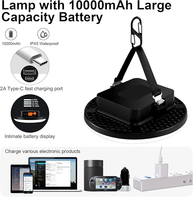 10000mAh 4000LM Flashlight Portable LED Camping Lantern Rechargeable Light 30W with Magnet and 1/4 Nut Port, IP65 Waterproof Tent Light Power Failure Emergency Survival Kits Fill Light(30W Pro)