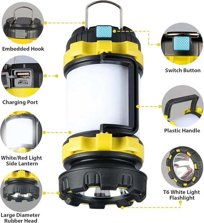 2 Pack Camping Lantern, Outdoor Led Camping Lantern, Rechargeable Flashlights with 1000LM, 6 Modes, 4000mAh Power Bank, IPX5 Waterproof Portable Emergency Camping Light for Hurricane Survival