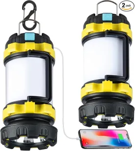 2 Pack Camping Lantern, Outdoor Led Camping Lantern, Rechargeable Flashlights with 1000LM, 6 Modes, 4000mAh Power Bank, IPX5 Waterproof Portable Emergency Camping Light for Hurricane Survival