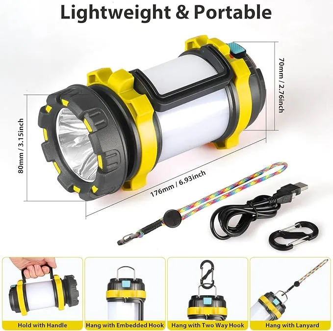 2 Pack Camping Lantern, Outdoor Led Camping Lantern, Rechargeable Flashlights with 1000LM, 6 Modes, 4000mAh Power Bank, IPX5 Waterproof Portable Emergency Camping Light for Hurricane Survival