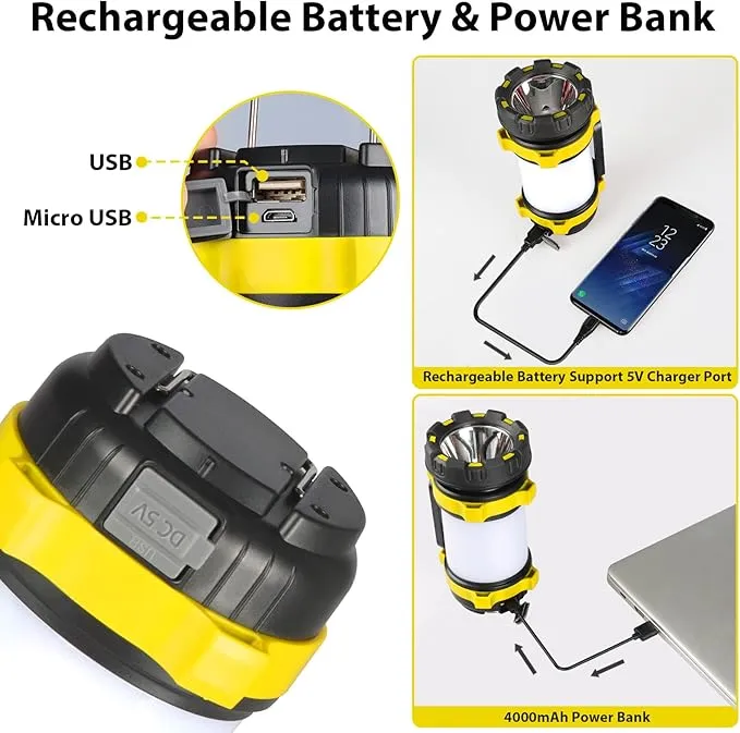 2 Pack Camping Lantern, Outdoor Led Camping Lantern, Rechargeable Flashlights with 1000LM, 6 Modes, 4000mAh Power Bank, IPX5 Waterproof Portable Emergency Camping Light for Hurricane Survival