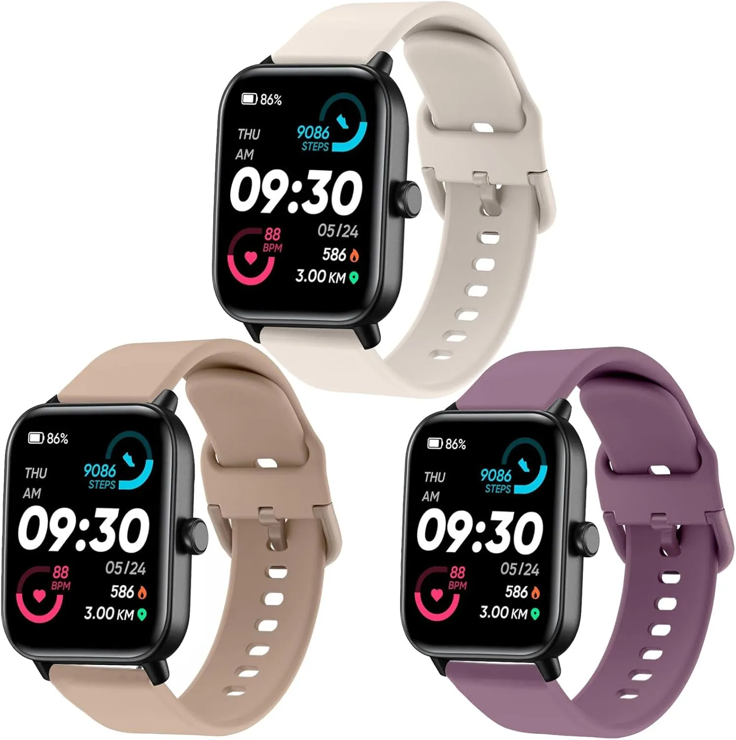 3 Pack Bands Compatible with Woneligo/Fitpolo Smart Watch IDW13, 22mm Soft Silicone Replacement Strap Watch Band for FITVII H56/ENOMIR ID208BT/TOOBUR IDW16/MILOUZ IDW19 Watch Women Men