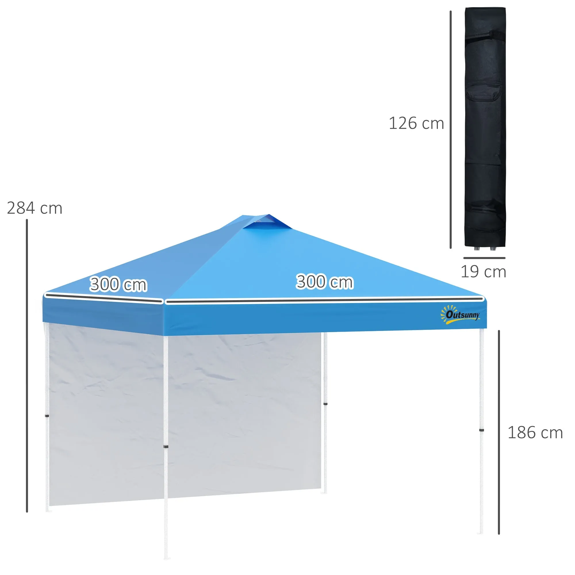 3x(3)M Pop Up Gazebo Tent with 1 Sidewall Roller Bag Adjustable Height Event Shelter Tent for Garden Patio Blue