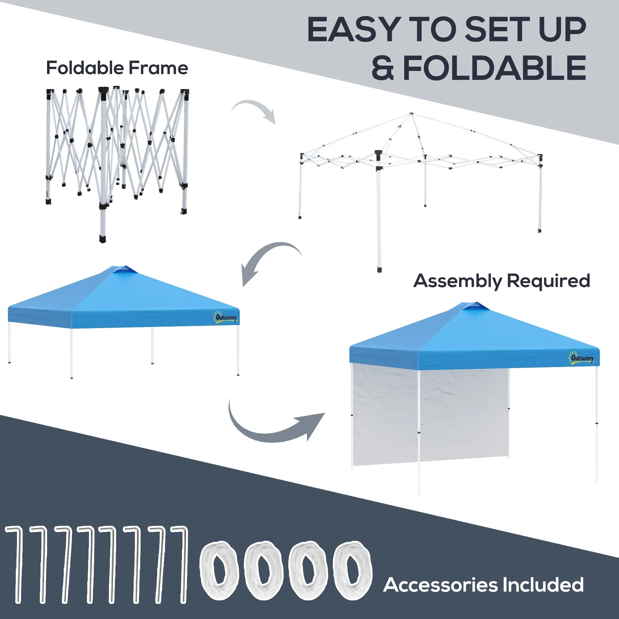 3x(3)M Pop Up Gazebo Tent with 1 Sidewall Roller Bag Adjustable Height Event Shelter Tent for Garden Patio Blue