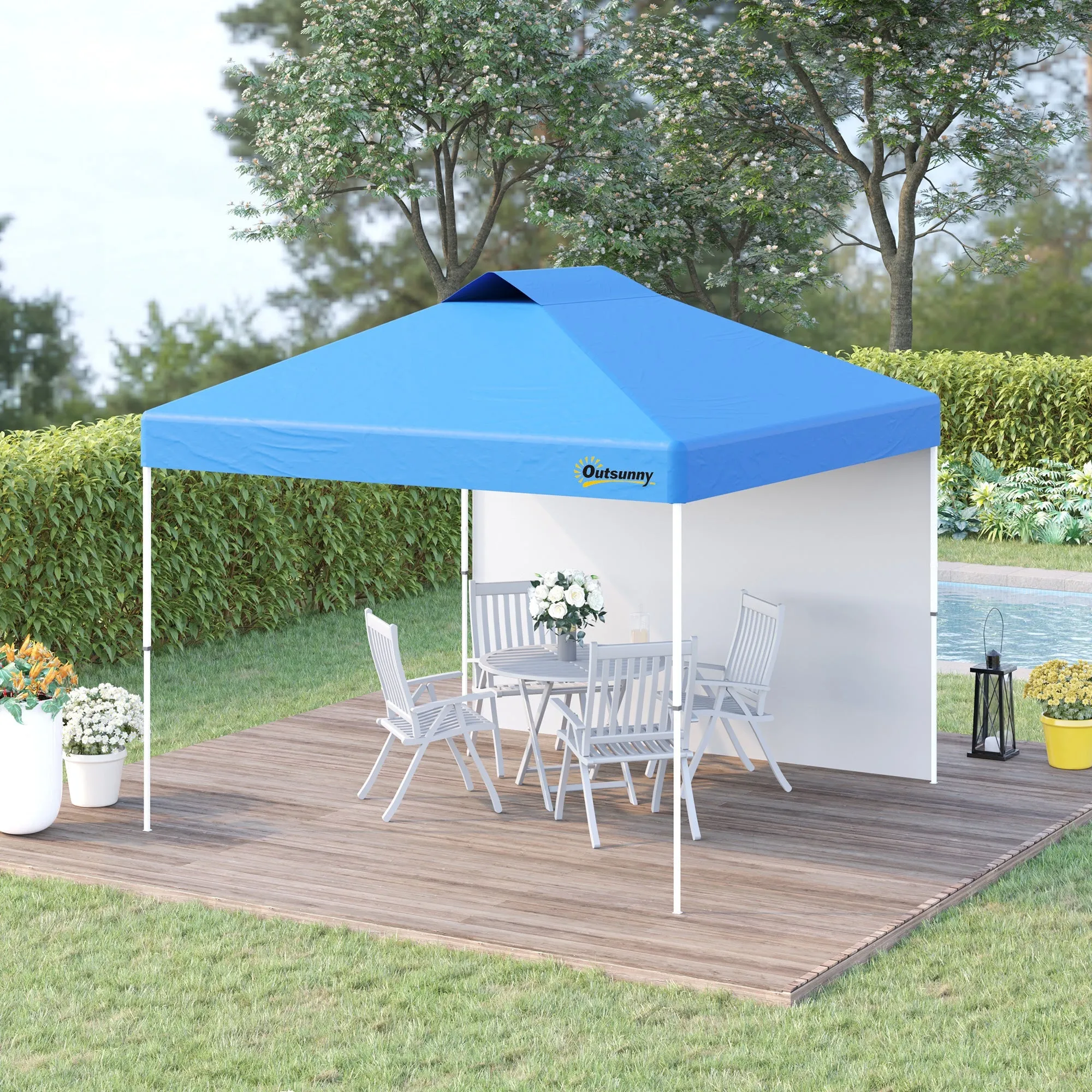3x(3)M Pop Up Gazebo Tent with 1 Sidewall Roller Bag Adjustable Height Event Shelter Tent for Garden Patio Blue