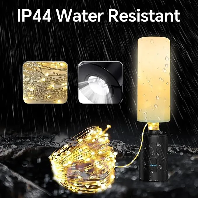 4-in-1 LED Camping Lantern Rechargeable 33Ft String Camping Lights Flashlight with 4000mAh Power Bank Portable Tent Lights