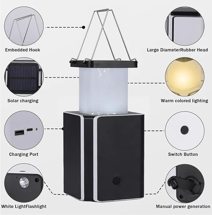 4Pack Solar LED Rechargeable Emergency Camping Lantern,Warm White Solar Rechargeable,Rechargeable Type C,Emergency Lights Hand-Crank Power Generation,Phone Power Supply Function,flashlights