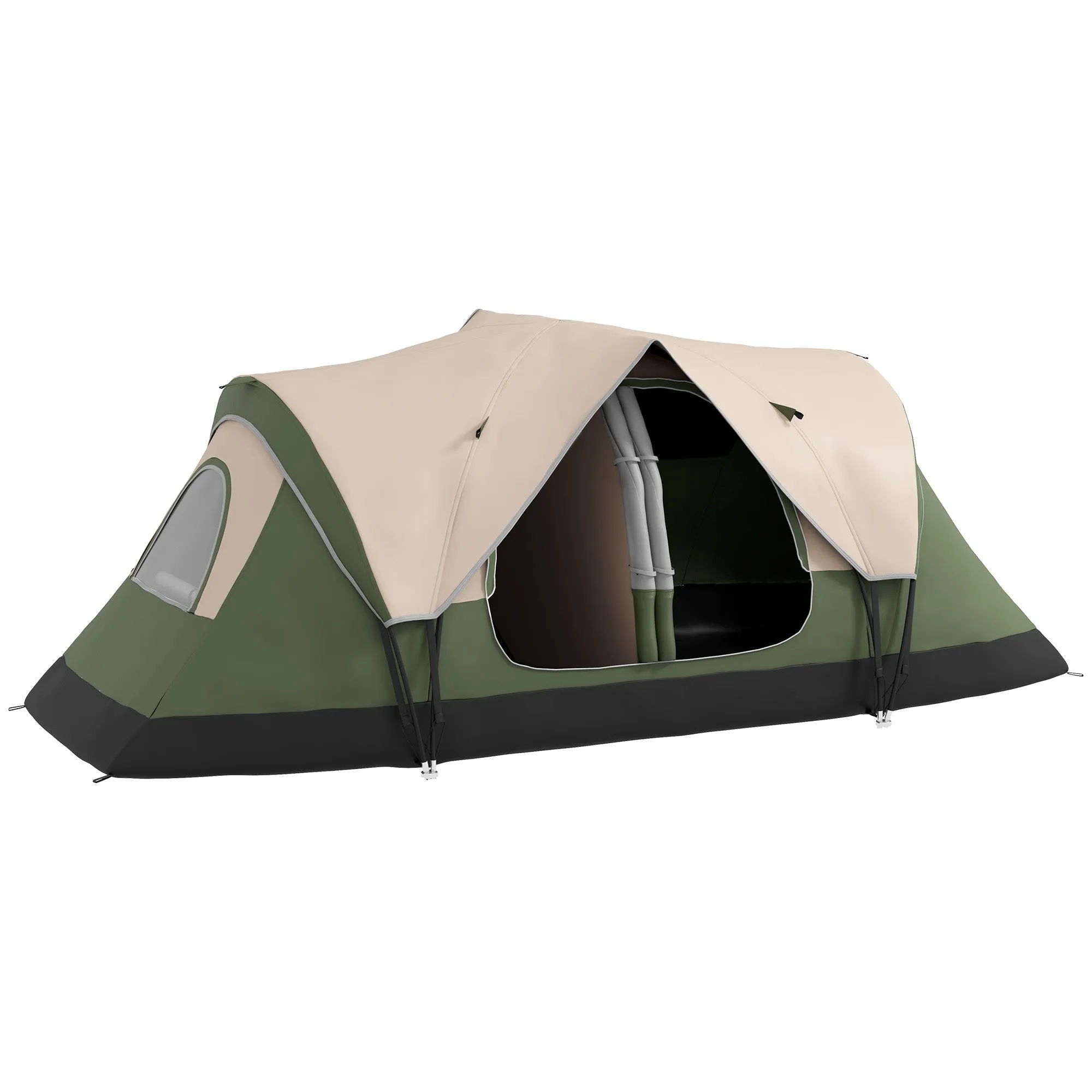 6-Person Camping Tent with 2 Separate Rooms, Polyester and Fiberglass, 450x215x180 cm, Dark Green