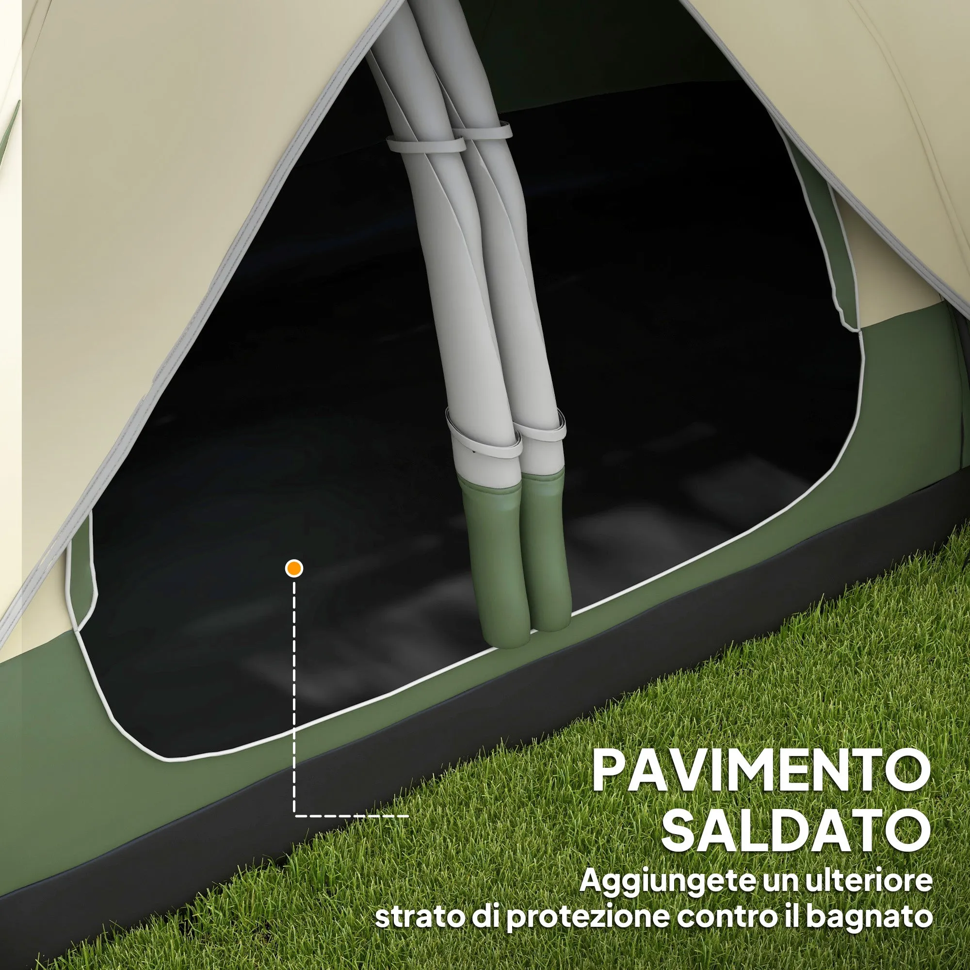 6-Person Camping Tent with 2 Separate Rooms, Polyester and Fiberglass, 450x215x180 cm, Dark Green