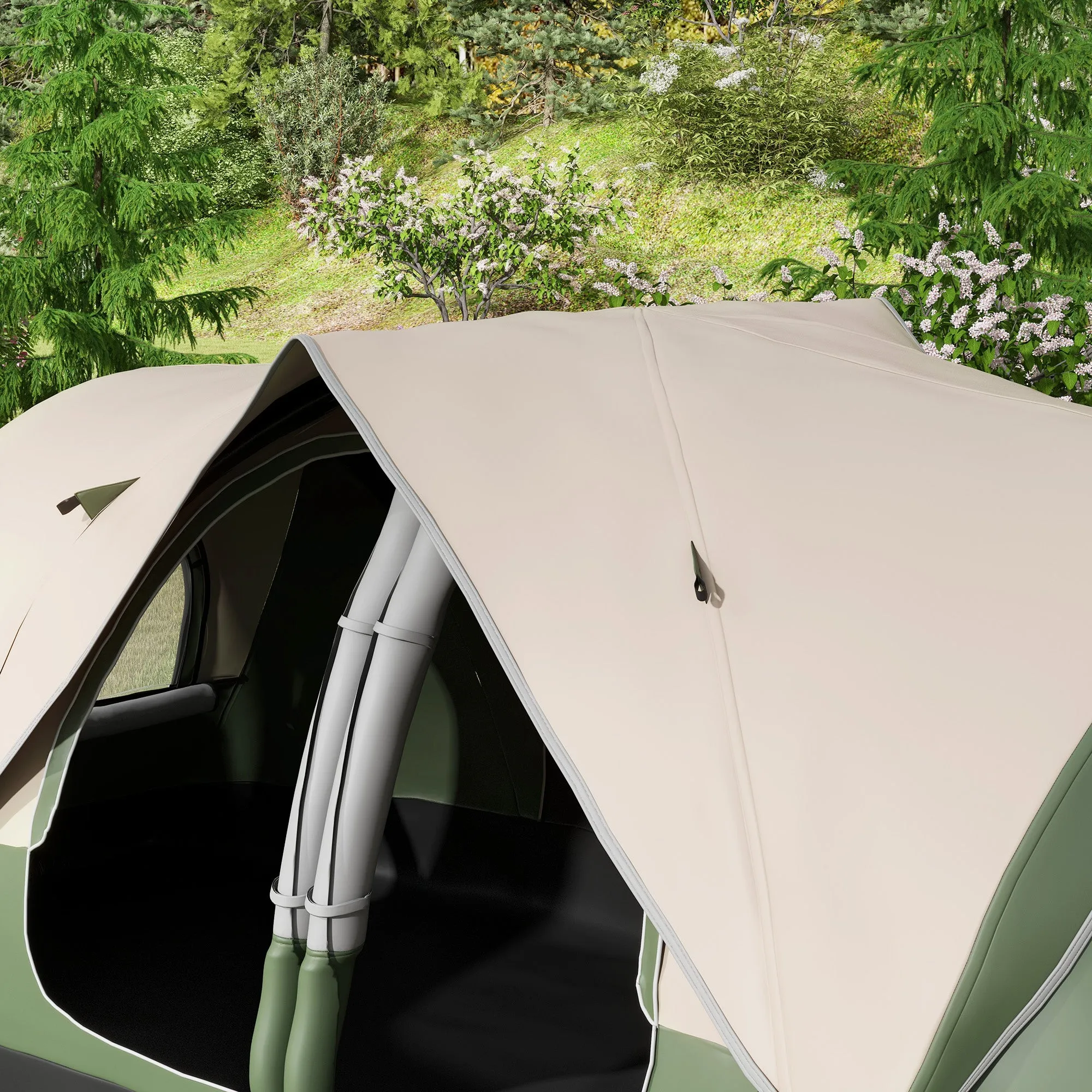 6-Person Camping Tent with 2 Separate Rooms, Polyester and Fiberglass, 450x215x180 cm, Dark Green