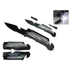 8 1/2" Folding Knife with LED light, cutter, glass breaker