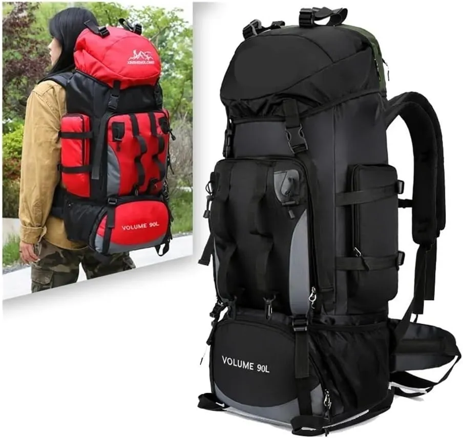 90L Waterproof Hiking Camping Backpack Trekking Bag Rucksack Large Capacity Travel Outdoor Sports Bags Camping Equipment Men(Blue ad cover)