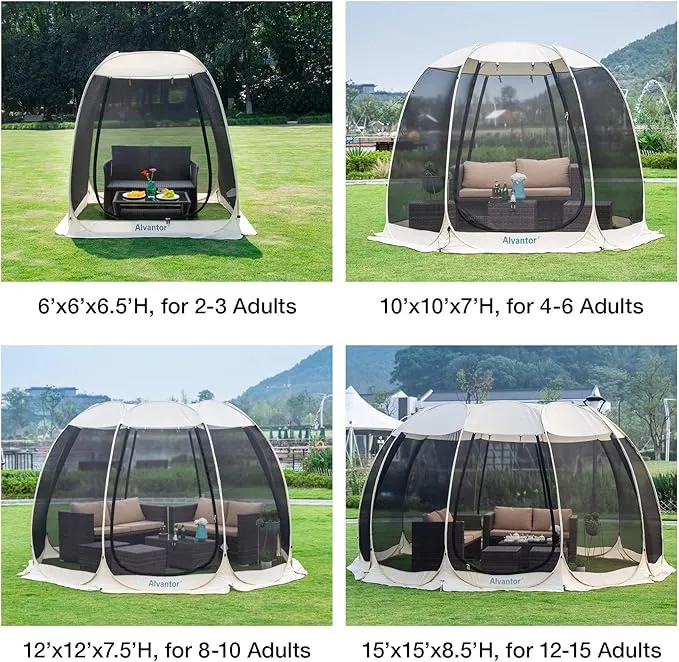 Alvantor Screen House Room Camping Tent Outdoor Canopy Pop Up Sun Shade Shelter 10 Mesh Walls Not Waterproof Beige 15'x15' Patent Pending