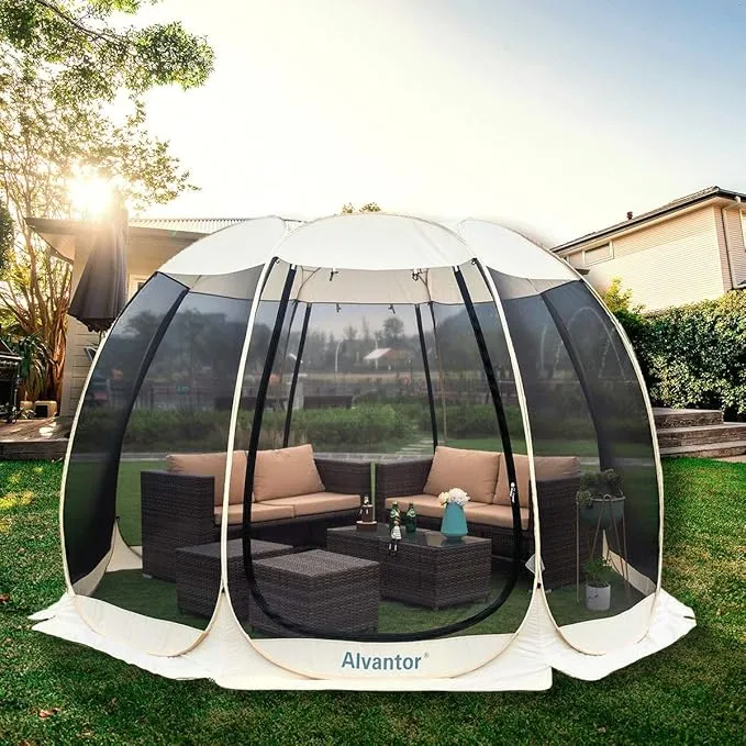 Alvantor Screen House Room Camping Tent Outdoor Canopy Pop Up Sun Shade Shelter 10 Mesh Walls Not Waterproof Beige 15'x15' Patent Pending