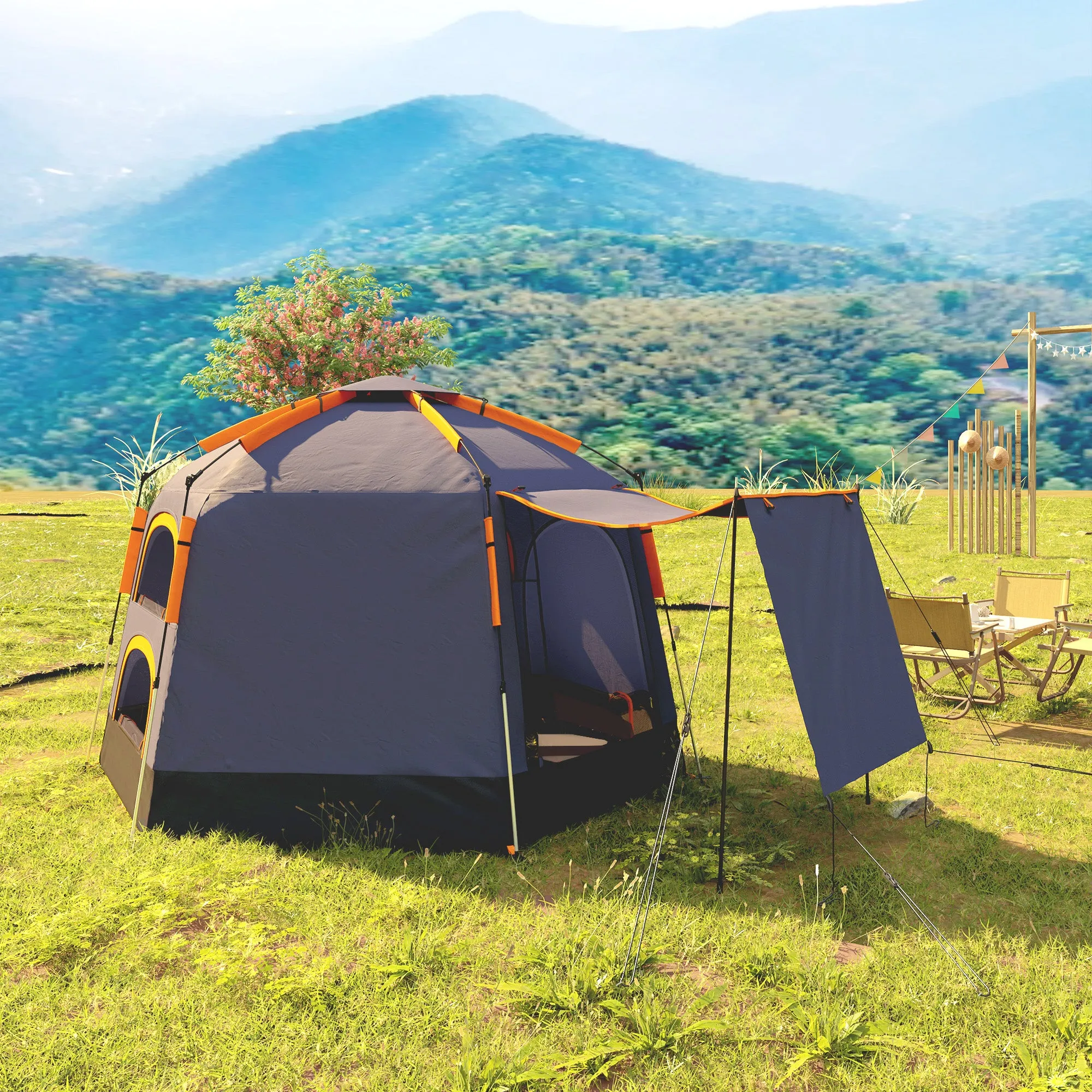 Automatic Pop Up Camping Tent, Instant Setup 2-4 Man Tent with Mesh Windows, Waterproof & UV30 , Portable with Carry Bag for Fishing, Hiking, Backpacking, Dark Grey