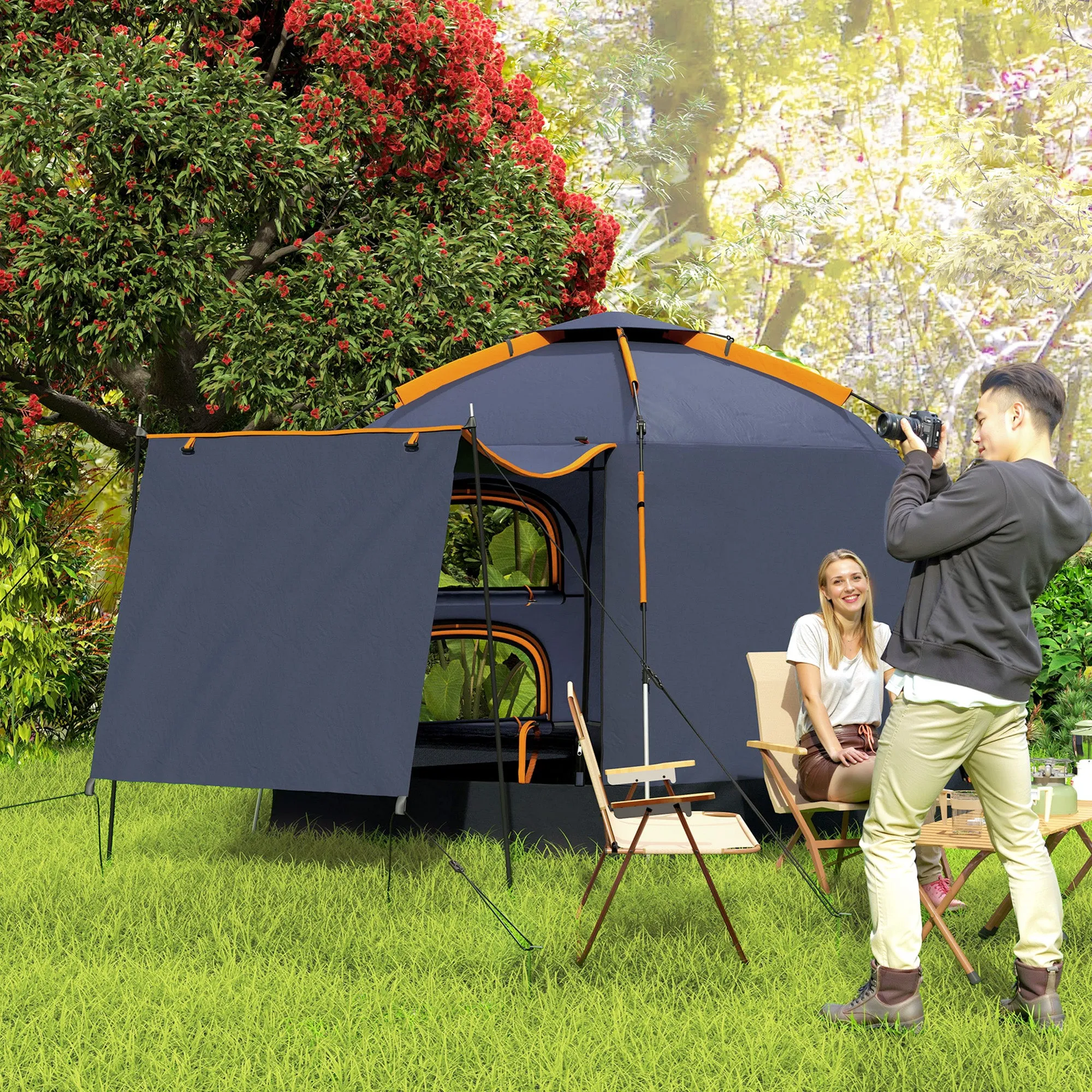 Automatic Pop Up Camping Tent, Instant Setup 2-4 Man Tent with Mesh Windows, Waterproof & UV30 , Portable with Carry Bag for Fishing, Hiking, Backpacking, Dark Grey