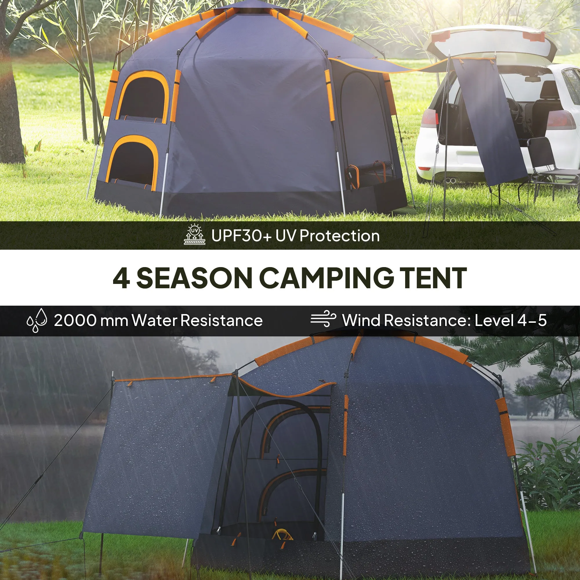 Automatic Pop Up Camping Tent, Instant Setup 2-4 Man Tent with Mesh Windows, Waterproof & UV30 , Portable with Carry Bag for Fishing, Hiking, Backpacking, Dark Grey