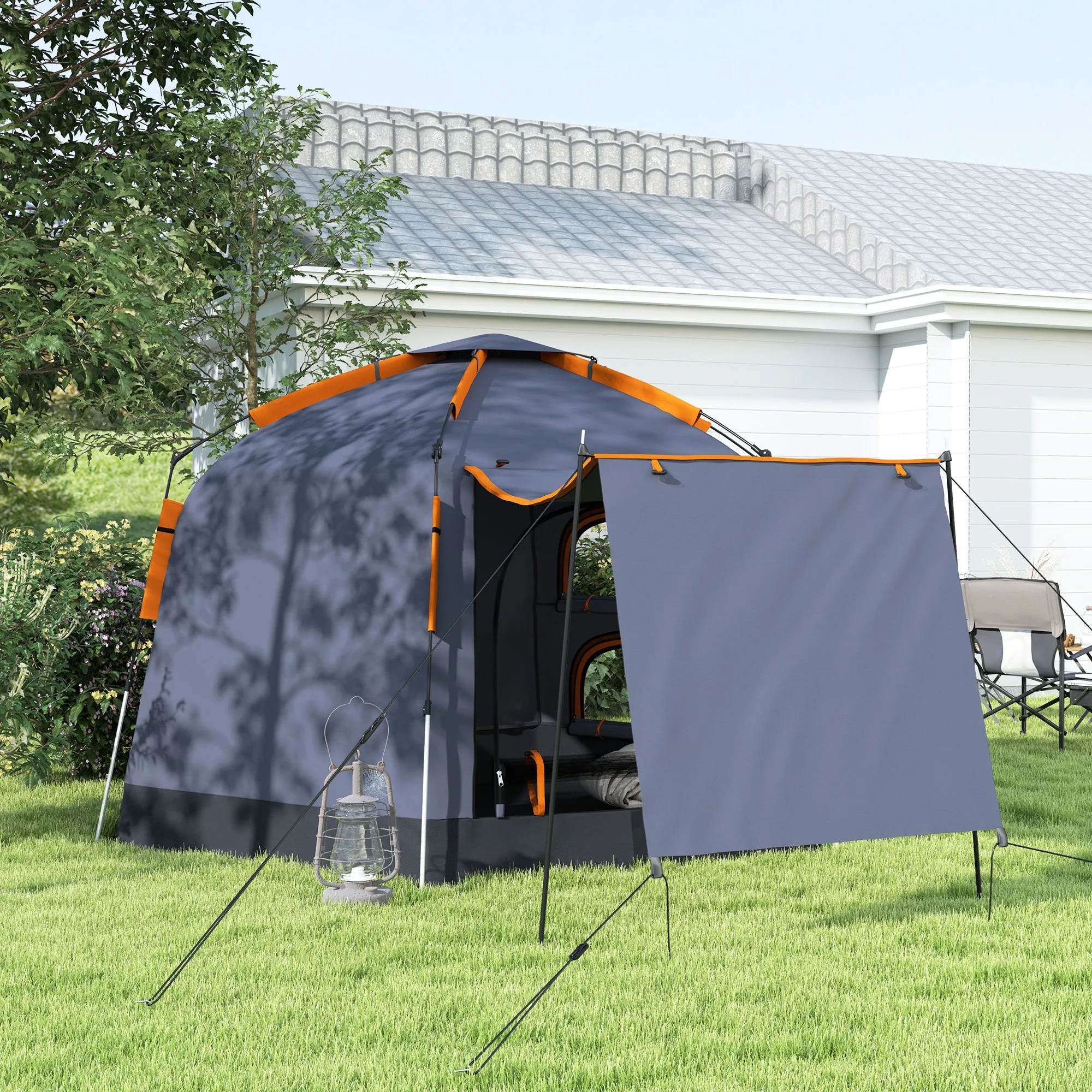 Automatic Pop Up Camping Tent, Instant Setup 2-4 Man Tent with Mesh Windows, Waterproof & UV30 , Portable with Carry Bag for Fishing, Hiking, Backpacking, Dark Grey