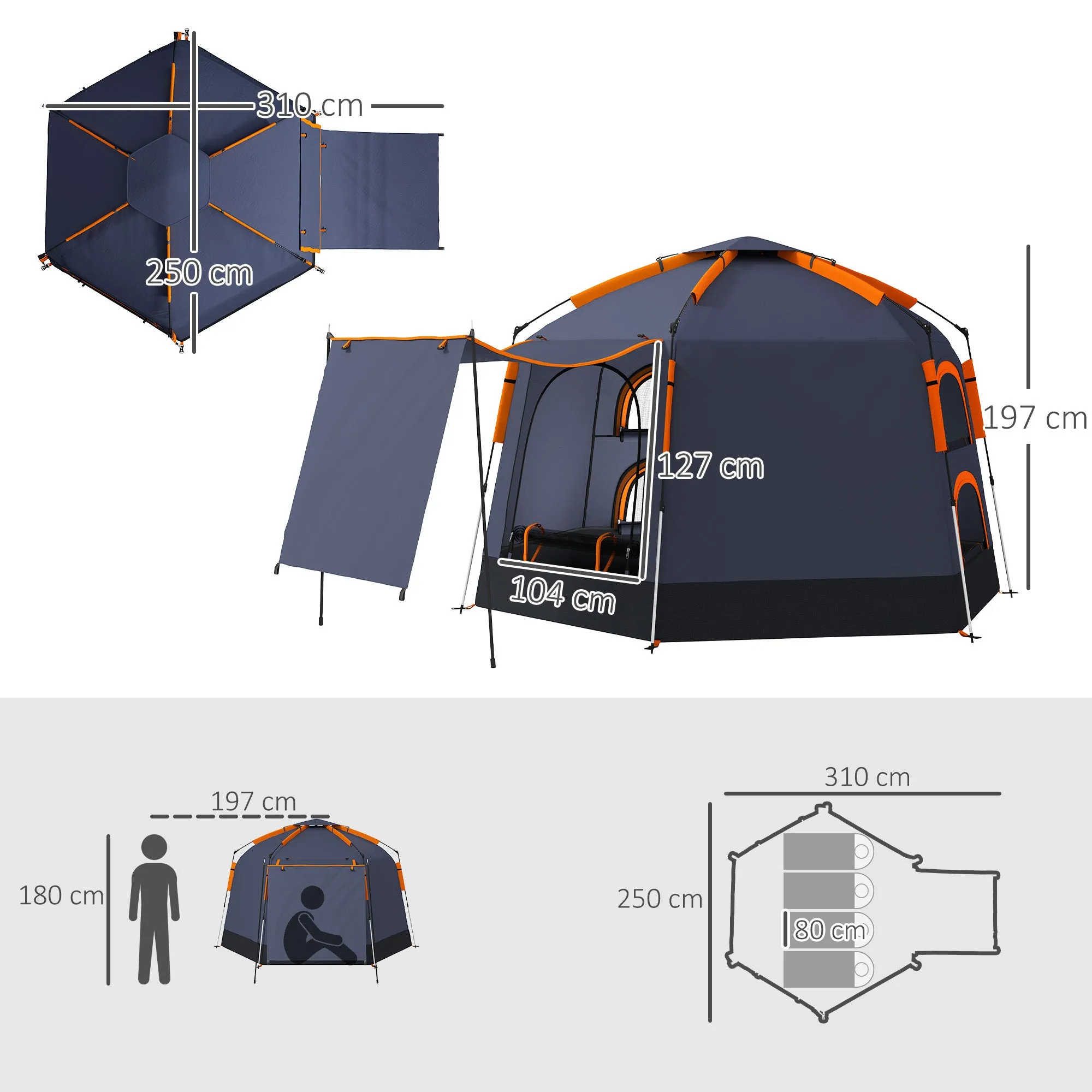 Automatic Pop Up Camping Tent, Instant Setup 2-4 Man Tent with Mesh Windows, Waterproof & UV30 , Portable with Carry Bag for Fishing, Hiking, Backpacking, Dark Grey