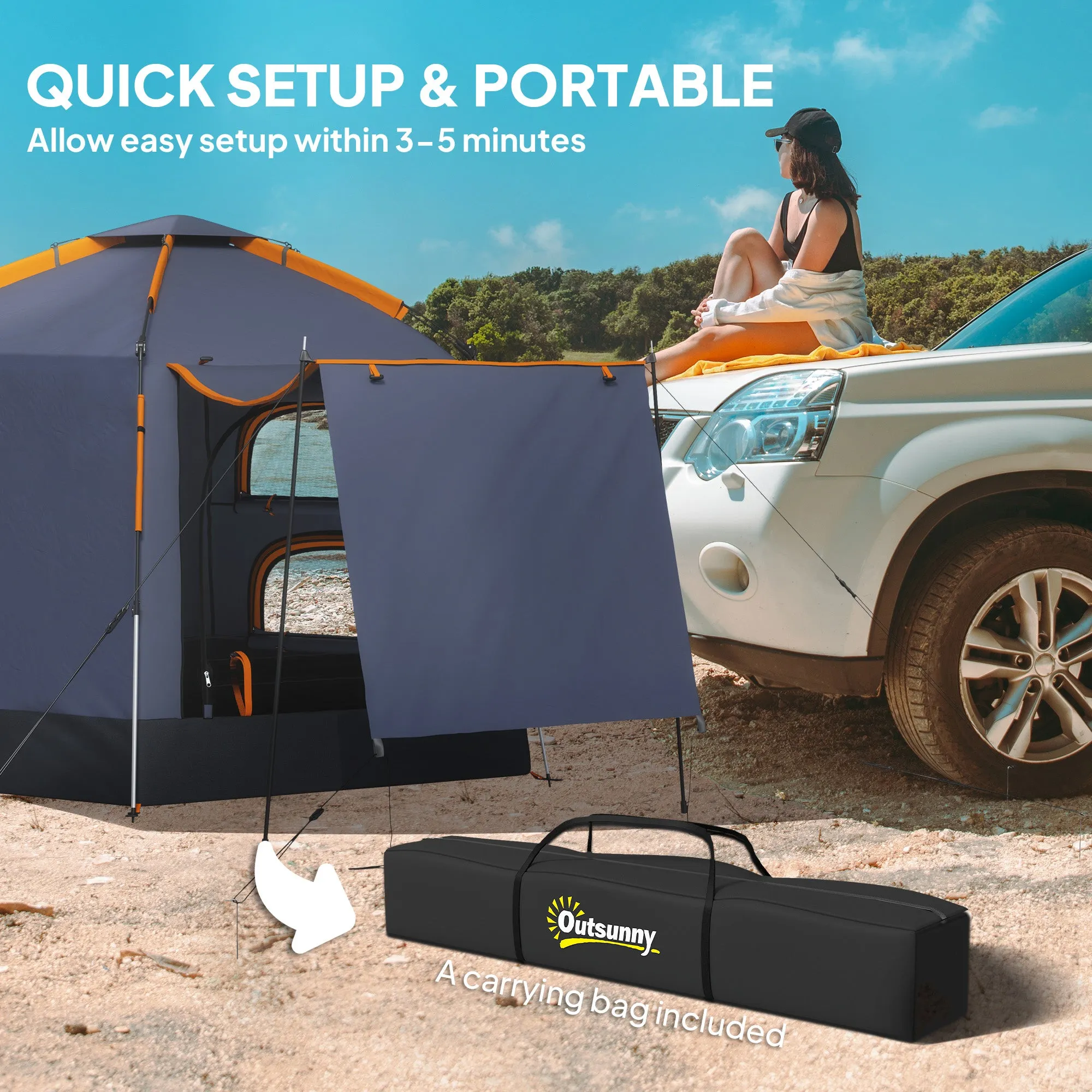 Automatic Pop Up Camping Tent, Instant Setup 2-4 Man Tent with Mesh Windows, Waterproof & UV30 , Portable with Carry Bag for Fishing, Hiking, Backpacking, Dark Grey