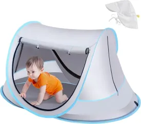 Baby Beach Tent with Baby Hat, Pop Up Toddler Travel Tent with Sun Hat for Boys or Girls, Infant Portable Sun Shade, Sun Shade for Toddler Camping, Summer Beach Baby (GrayBaby Tent with Hat)