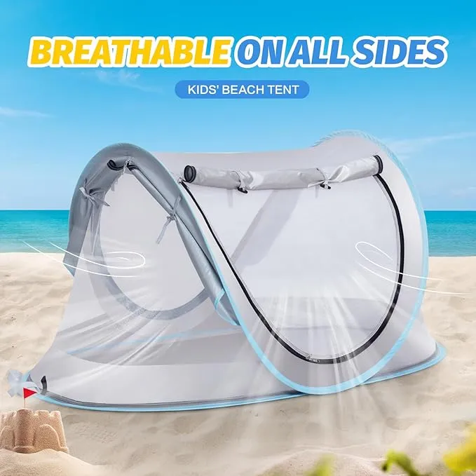 Baby Beach Tent with Baby Hat, Pop Up Toddler Travel Tent with Sun Hat for Boys or Girls, Infant Portable Sun Shade, Sun Shade for Toddler Camping, Summer Beach Baby (GrayBaby Tent with Hat)