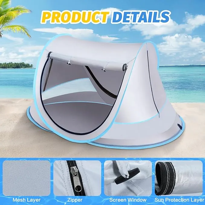 Baby Beach Tent with Baby Hat, Pop Up Toddler Travel Tent with Sun Hat for Boys or Girls, Infant Portable Sun Shade, Sun Shade for Toddler Camping, Summer Beach Baby (GrayBaby Tent with Hat)