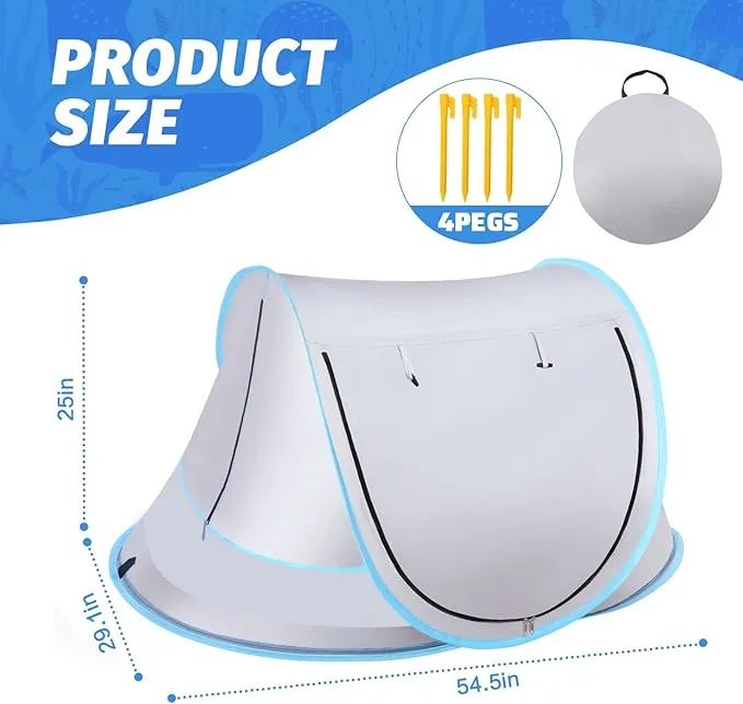 Baby Beach Tent with Baby Hat, Pop Up Toddler Travel Tent with Sun Hat for Boys or Girls, Infant Portable Sun Shade, Sun Shade for Toddler Camping, Summer Beach Baby (GrayBaby Tent with Hat)