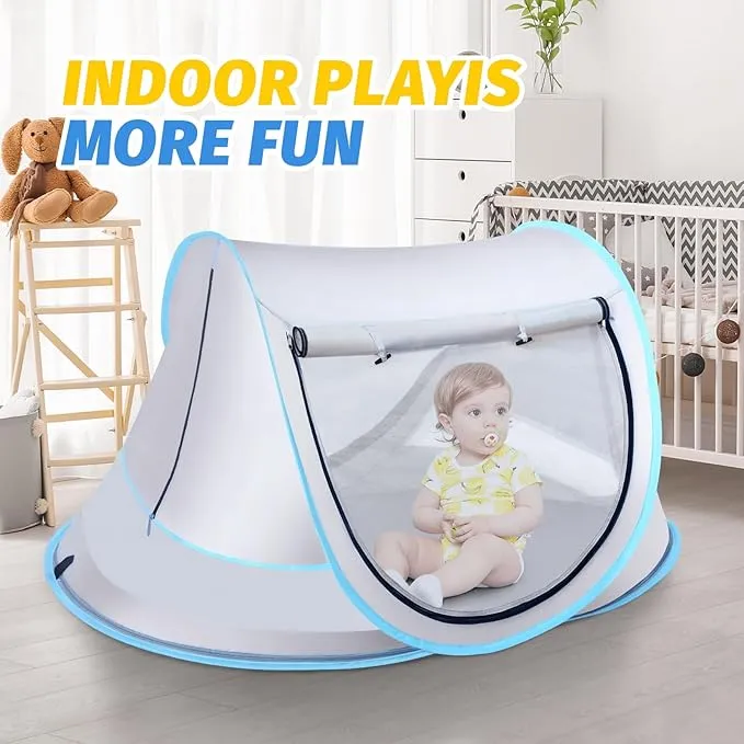 Baby Beach Tent with Baby Hat, Pop Up Toddler Travel Tent with Sun Hat for Boys or Girls, Infant Portable Sun Shade, Sun Shade for Toddler Camping, Summer Beach Baby (GrayBaby Tent with Hat)