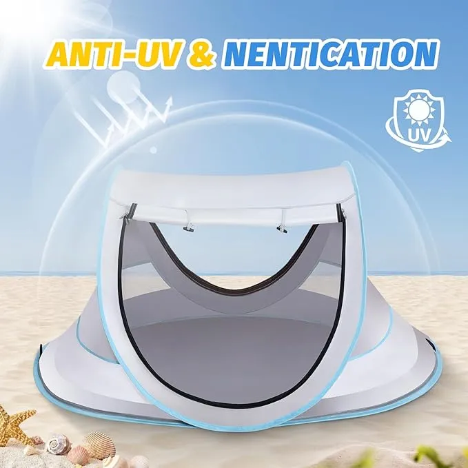 Baby Beach Tent with Baby Hat, Pop Up Toddler Travel Tent with Sun Hat for Boys or Girls, Infant Portable Sun Shade, Sun Shade for Toddler Camping, Summer Beach Baby (GrayBaby Tent with Hat)