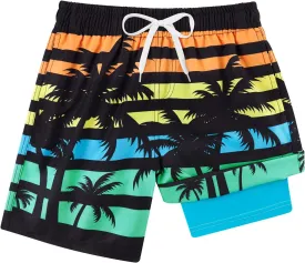Belovecol Boys Swim Trunks with Compression Liner Anti-Chafe Swim Shorts Quick Dry UPF 50  Bathing Suits Swimwear 7-20T
