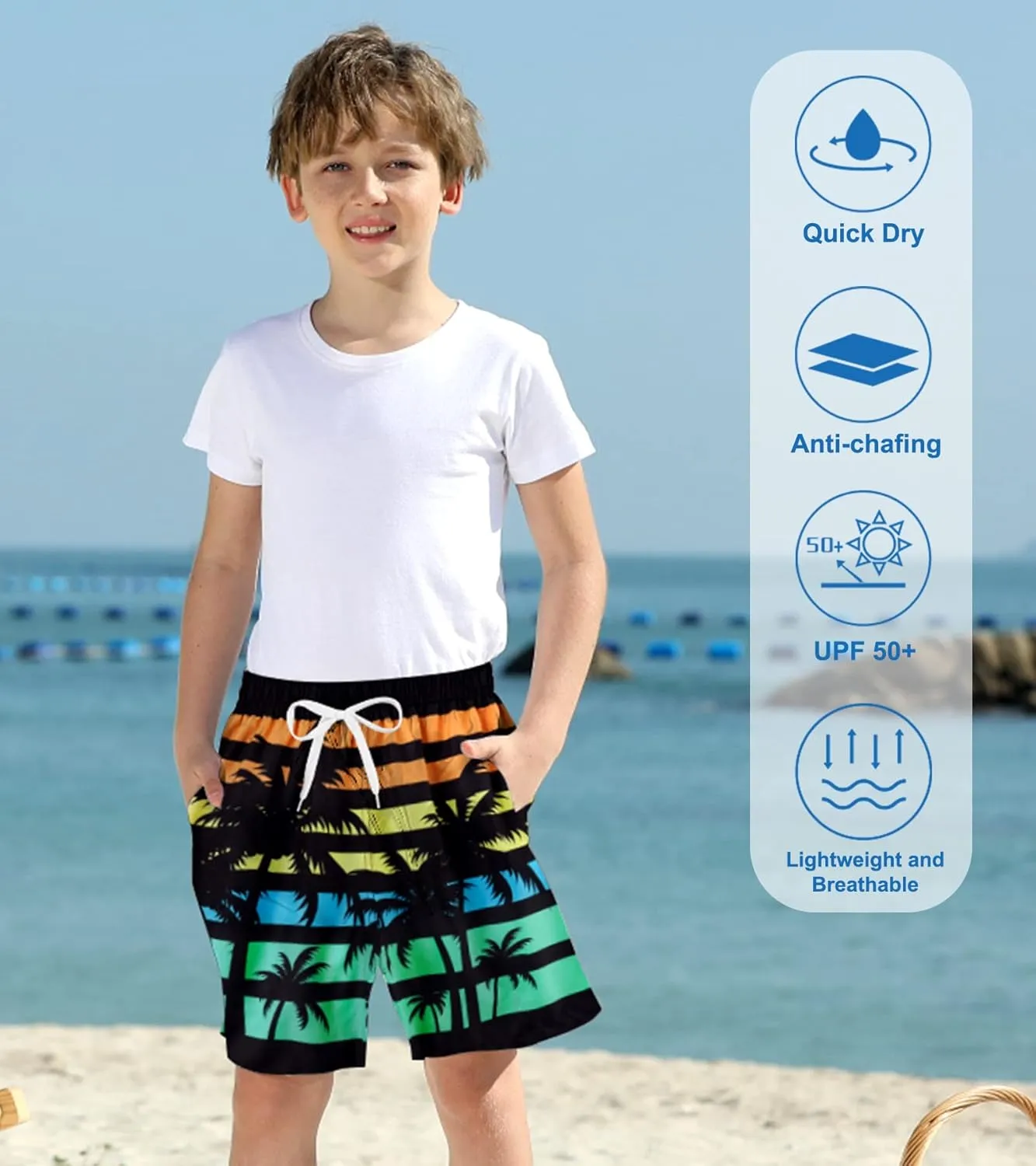 Belovecol Boys Swim Trunks with Compression Liner Anti-Chafe Swim Shorts Quick Dry UPF 50  Bathing Suits Swimwear 7-20T