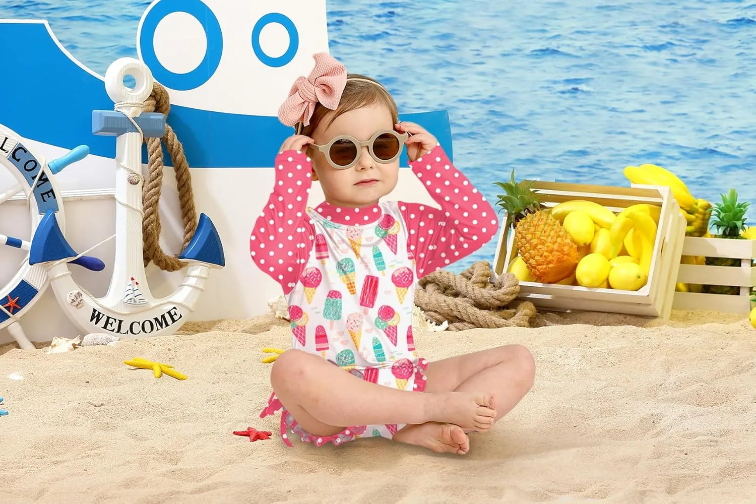 BesserBay Baby Girl's UPF 50  Sun Protection Swimsuit One Piece 3/4 Sleeve Rash Guard 0-36 Months