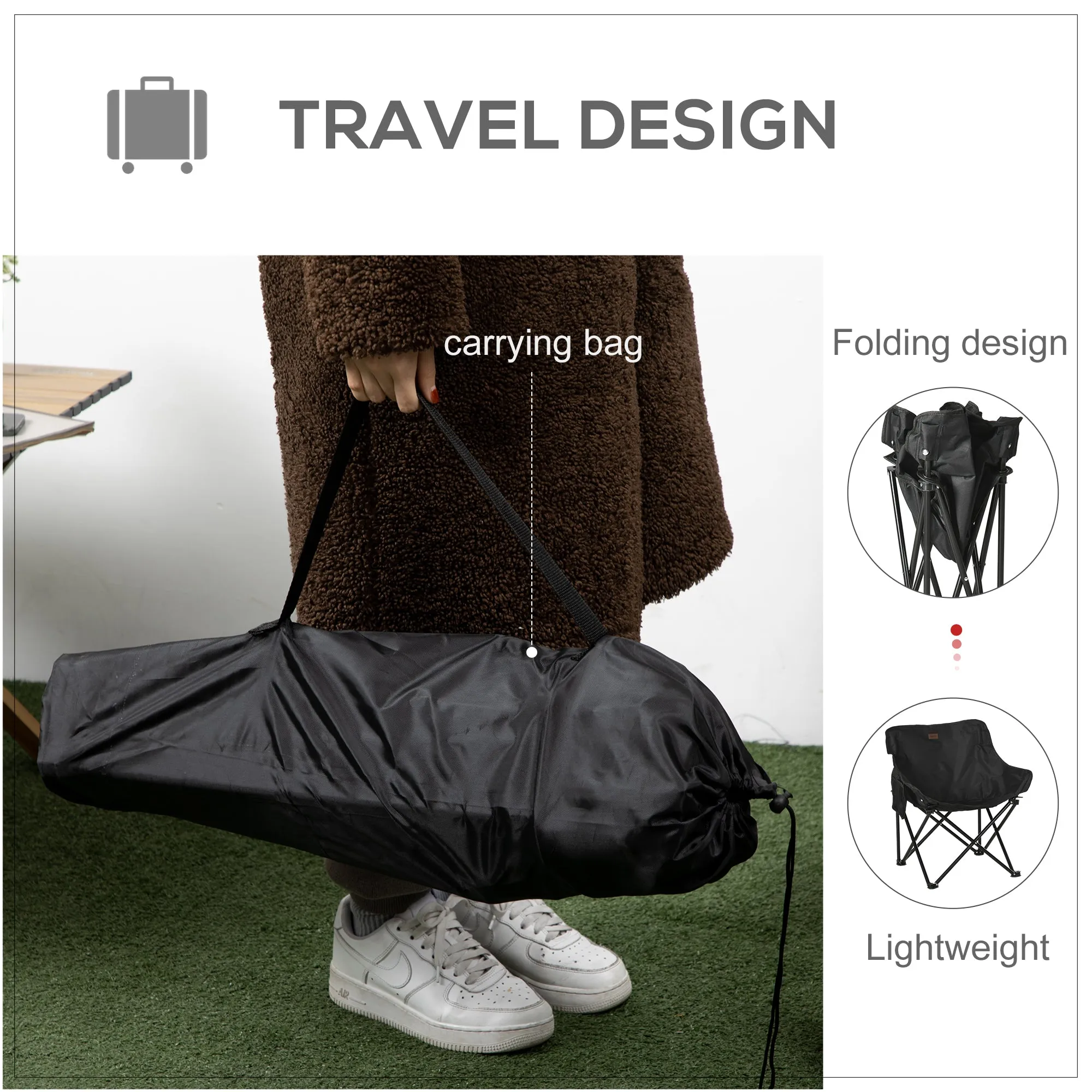 Camping Chair Lightweight Folding Chair with Carrying Bag and Storage Pocket Perfect for Festivals Fishing Beach and Hiking Black
