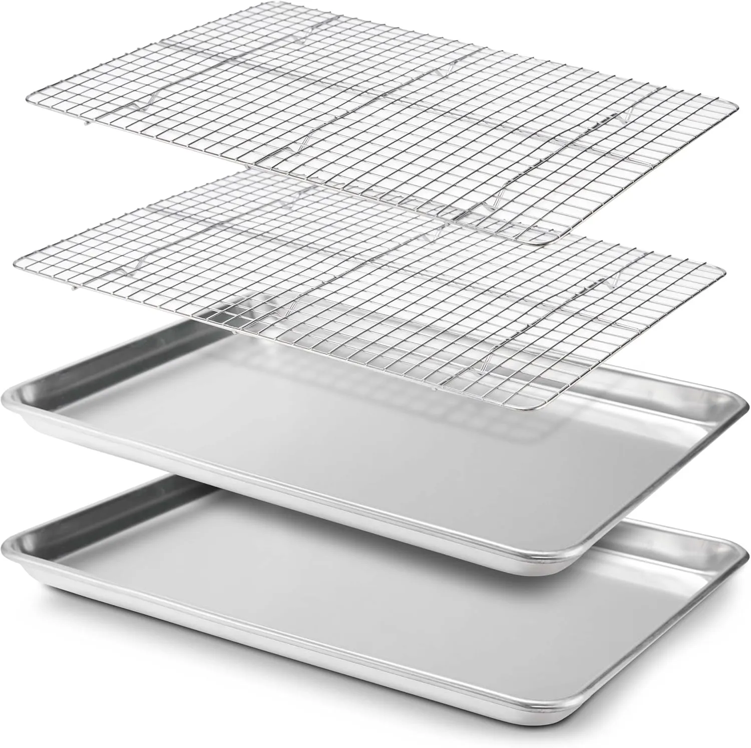 Checkered Chef Baking Sheet, 2 Pack Half Sheet Pan with Stainless Steel Wire Rack Set - Easy Clean Cookie Sheets for Baking