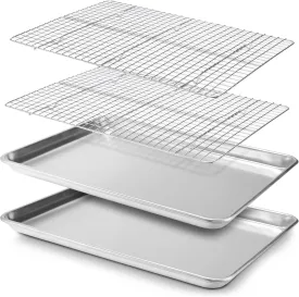 Checkered Chef Baking Sheet, 2 Pack Half Sheet Pan with Stainless Steel Wire Rack Set - Easy Clean Cookie Sheets for Baking