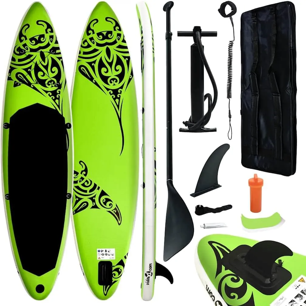 Comfortable Inflatable Stand Up Paddleboard Set for Learning and Recreation, Stable Design, 120.1"x29.9"x5.9", Green