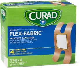 Curad Fabric Adhesive Knuckle Bandages, Finger Bandages for Knuckles (Pack of 100), Natural