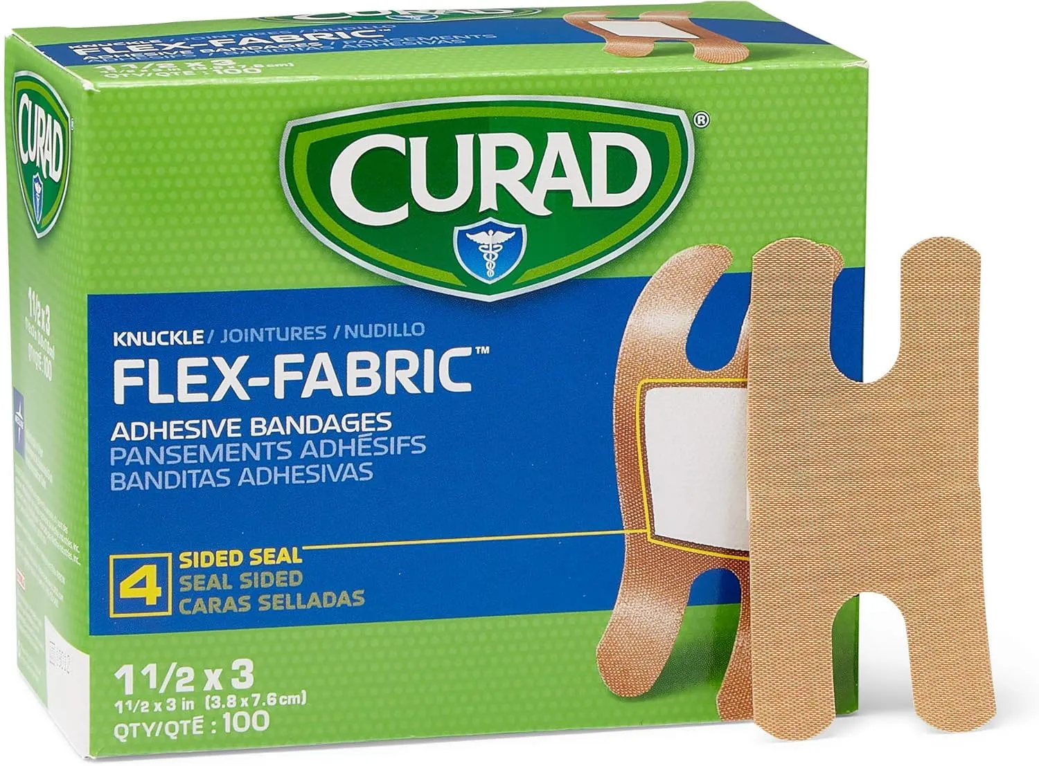 Curad Fabric Adhesive Knuckle Bandages, Finger Bandages for Knuckles (Pack of 100), Natural