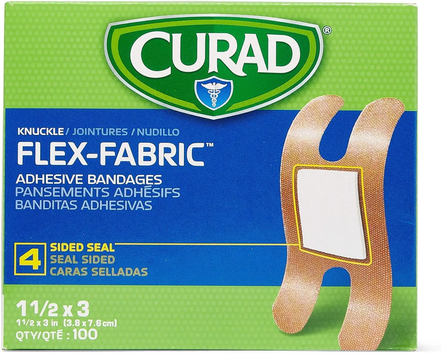 Curad Fabric Adhesive Knuckle Bandages, Finger Bandages for Knuckles (Pack of 100), Natural
