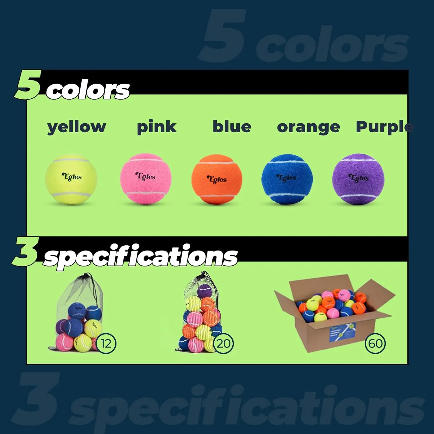 Egles 12/20/60 Packs Tennis Balls for Training and Dogs, High Elasticity Practice Tennis Ball with Mesh Bag for Transport and Beginner Exercise, Durable Pet Playing Tennis Ball Set