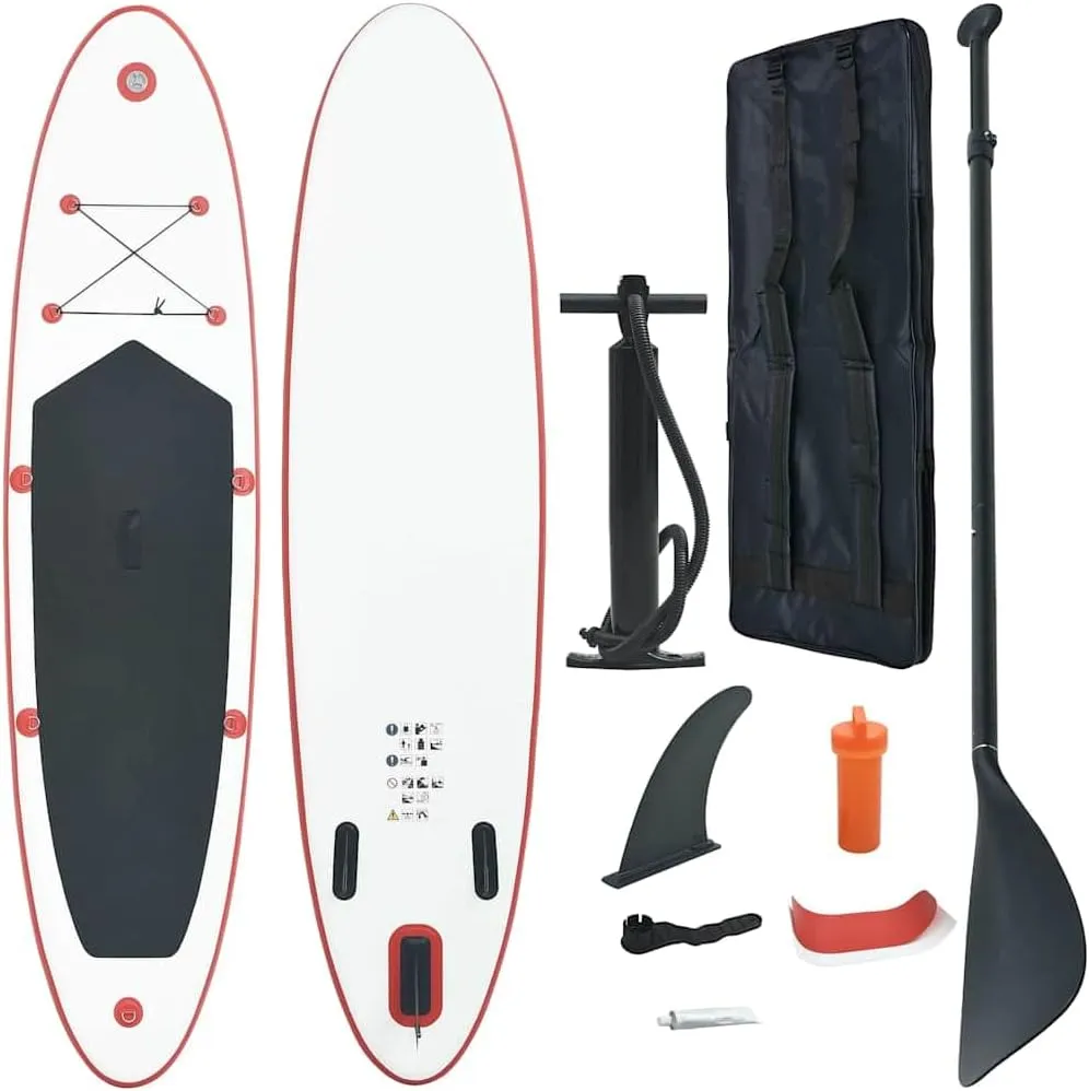 Enjoy Water Activities with Inflatable Stand Up Paddle Board Set, Includes Oar and Carrying Bag, Red and White