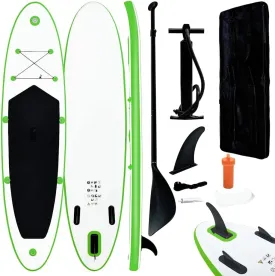 Enjoy Water Adventures with Inflatable Stand Up Paddle Board Set, Robust Construction, Easy to Carry, Green and White