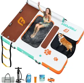 FBSPORT Inflatable Floating Dock 10ft Dog Boat Ramp in One, Floating Dock Rafts Dog Pool Ramp with Water Hammock, Inflatable Island Platform Water Raft with Ladder for Pool Lake Boat