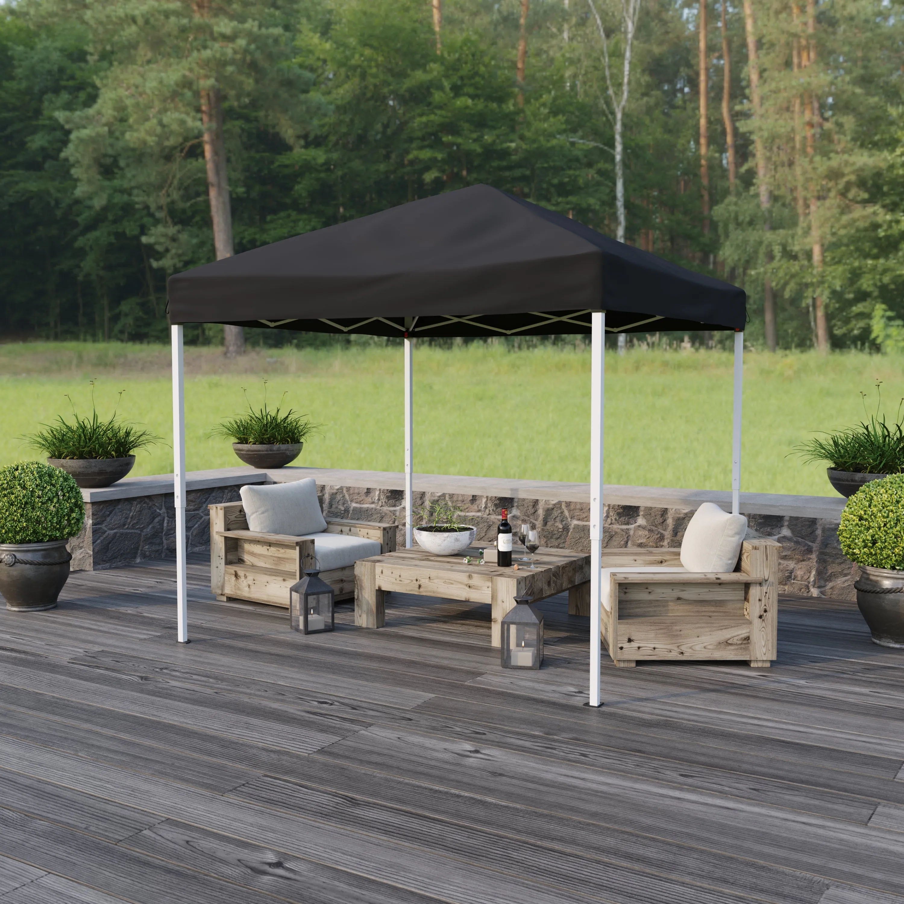 Harris 8'x8' Black Outdoor Pop Up Event Slanted Leg Canopy Tent with Carry Bag