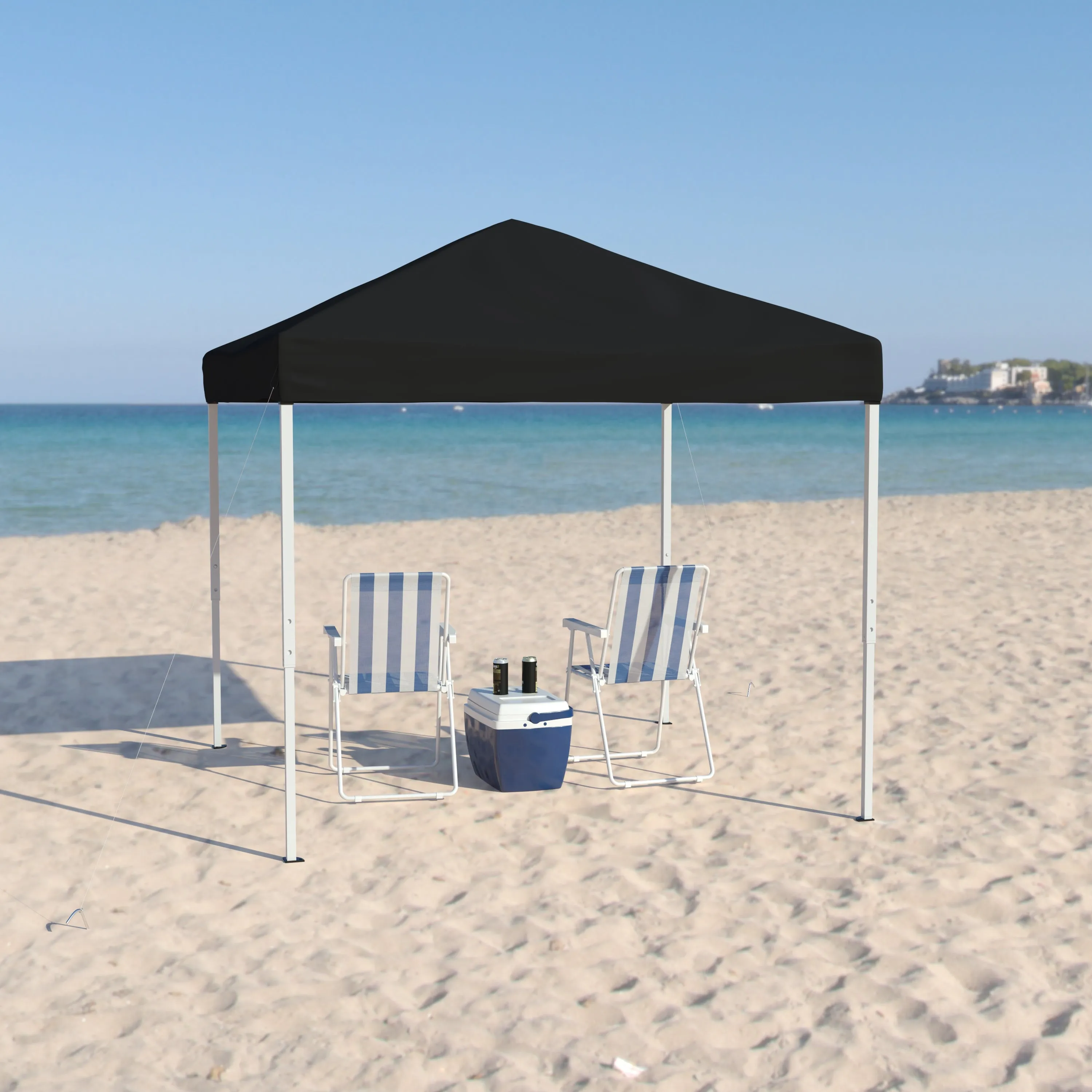 Harris 8'x8' Black Outdoor Pop Up Event Slanted Leg Canopy Tent with Carry Bag