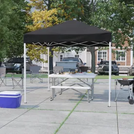 Harris 8'x8' Black Outdoor Pop Up Event Slanted Leg Canopy Tent with Carry Bag