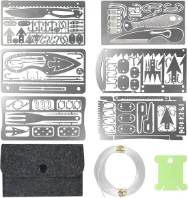 Hukado 9PCS Survival Card Multitool Camping Kit with Fishing Line Gear, Multipurpose Credit Card Wallet Portable Survival Tool with Felt Bag for Outdoor Fishing Hiking Hunting
