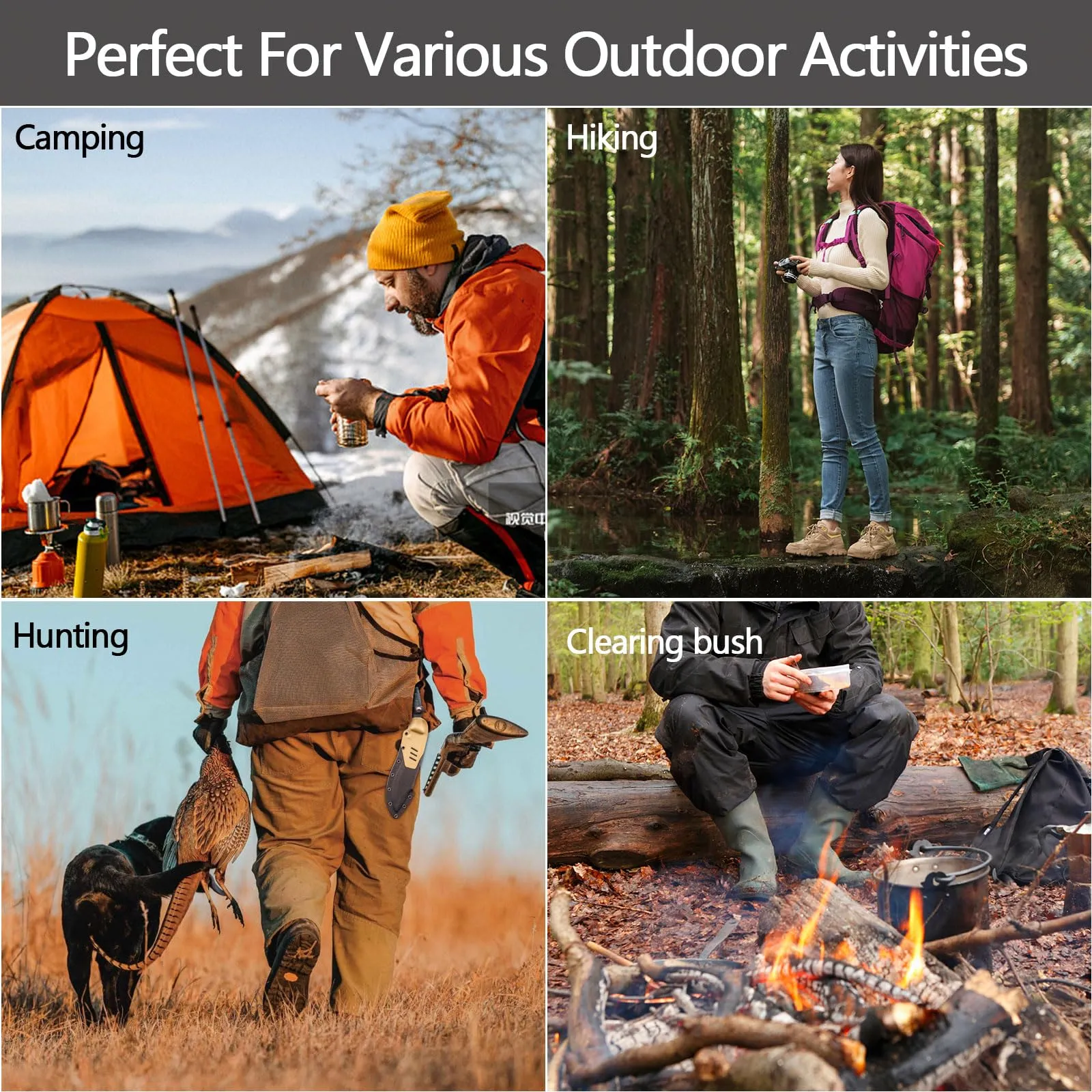HX OUTDOORS Extra Sharp Bushcraft Knife with Fire Starter, Premium D2 Steel Fixed Blade Survival Camping Knife with Plastic Sheath for Outdoor, Hiking, Backpacking (Brown)